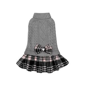KYEESE Dog Sweaters for medium Dogs Girl Plaid Warm Dog Sweater with Bowtie Turt